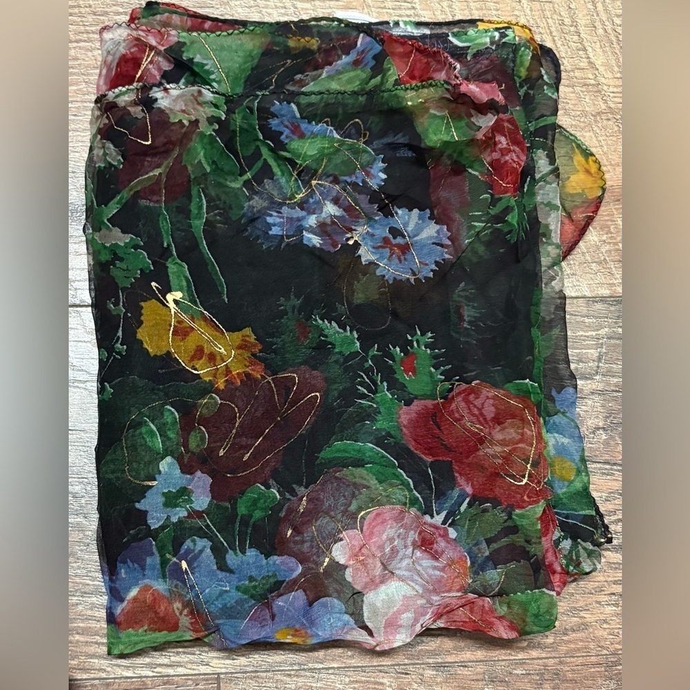 NWOT Jasmine By K.V.M. Boho Floral W/ Metallic Shimmer Pashmina - Picture 3 of 3